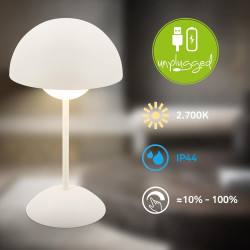 BRILONER - LED Tischlampe kabellos IP44 mit Touch, dimmbar, Akku tauschbar, Nachttischlampe, Leselampe, LED Lampe, Campinglampe,