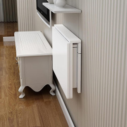 Suixtil Folding Drop Leaf Wall Mounted Table - White Wood Kitchen Dining Table for Small Spaces, Corner Computer Desk, Laptop &