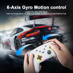 Wireless Controller für Switch/Lite/OLED Konsole, Switch Pro Controller mit Farbwechselnde RGB Beleuchtung/Dual Vibration/6