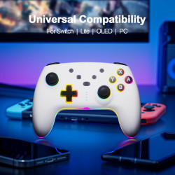 Wireless Controller für Switch/Lite/OLED Konsole, Switch Pro Controller mit Farbwechselnde RGB Beleuchtung/Dual Vibration/6