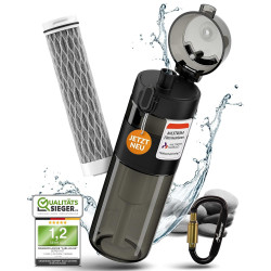 BERGKVIST® Outdoor Wasserfilter Flasche FJÄLLKLAR (500 ml) - Trinkflasche mit Filter von AHLSTROM® für sauberes Trinkwasser beim