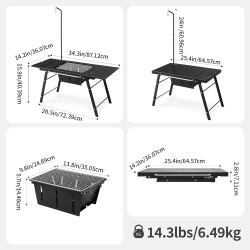 Naturehike Tragbarer IGT-Tisch mit Holzkohlegrill, klappbarer Campingtisch und Grill, Lieferung mit Tischverlängerung und