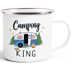 Moonworks® Emaille-Tasse Camping Queen King Wohnwagen Geschenk Camper Campingurlaub Zubehör King emaille-weiß-silber standard