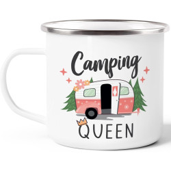 Moonworks® Emaille-Tasse Camping Queen King Wohnwagen Geschenk Camper Campingurlaub Zubehör King emaille-weiß-silber standard