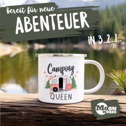 Moonworks® Emaille-Tasse Camping Queen King Wohnwagen Geschenk Camper Campingurlaub Zubehör King emaille-weiß-silber standard