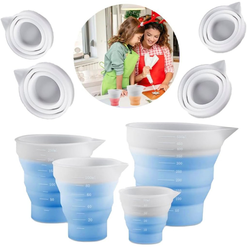 Koonafy Silikon Messbecher Set für Epoxidharz,4 Stück Mischbecher Epoxidharz Silicone,50ml/100/250ml/500ml Measuring Cups