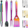 Kyraton Gold Grillbesteck Set 4TLG Kit, Grill Zubehör Set, Titan Gold Beschichtung Edelstahl mit Bakelit Griff Hitzebeständig