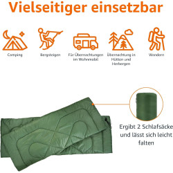 Amazon Basics Rechteckig Schlafsack für kaltes Wetter, zum Camping und Wandern, Queensize-Größe für zwei Personen, Double,
