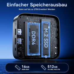NiPoGi AK1PLUS Mini PC Ιntel Alder Lake-Ν N95(bis zu 3,4 GHz) 8GB DDR4 256GB SSD,Micro PC, 2,5-Zoll-SSD/Gigabit Ethernet/2.4+5G