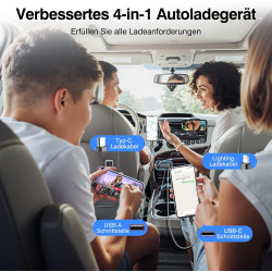 4 in 1 Zigarettenanzünder USB C 66W Handy Schnelles Auto Ladegerät Adapter, Auto Zubehör Reise Gadgets, Travel Essentials