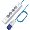 CEE-Adapterleitung 2500W mit 4-Fach Steckdose & USB 2U1C – 5m Camping Kabel (3x1.5mm², blaues Flexkabel) – Für Camping, Küche,