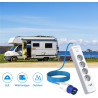 CEE-Adapterleitung 2500W mit 4-Fach Steckdose & USB 2U1C – 5m Camping Kabel (3x1.5mm², blaues Flexkabel) – Für Camping, Küche,
