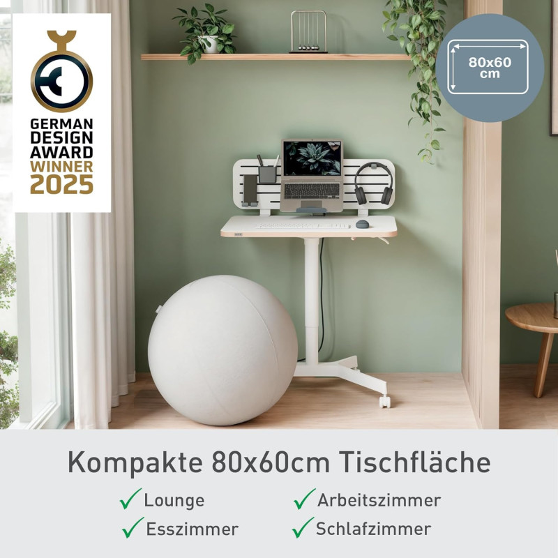 Leitz Ergo Compact Workstation Kleiner Elektrischer höhenverstellbarer Sitz-/Steh-Schreibtisch, 80 x 60 cm, Stehpult belastbar