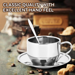 120 ml Edelstahl-Kaffeetassen-Set mit Untertasse, doppellagiger isolierter Kaffeetasse, Metall-Espresso-Tasse, Cappuccino-Tasse