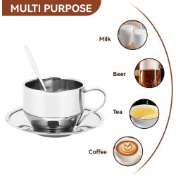 120 ml Edelstahl-Kaffeetassen-Set mit Untertasse, doppellagiger isolierter Kaffeetasse, Metall-Espresso-Tasse, Cappuccino-Tasse