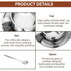120 ml Edelstahl-Kaffeetassen-Set mit Untertasse, doppellagiger isolierter Kaffeetasse, Metall-Espresso-Tasse, Cappuccino-Tasse