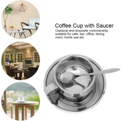 120 ml Edelstahl-Kaffeetassen-Set mit Untertasse, doppellagiger isolierter Kaffeetasse, Metall-Espresso-Tasse, Cappuccino-Tasse