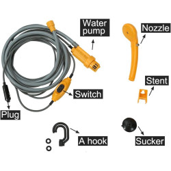 Campingdusche 12v, Tragbar Gartendusche Camping Dusche Outdoor Duschkopf mit Schlauch Haken, für Auto Kfz Wohnwagen Wohnmobil