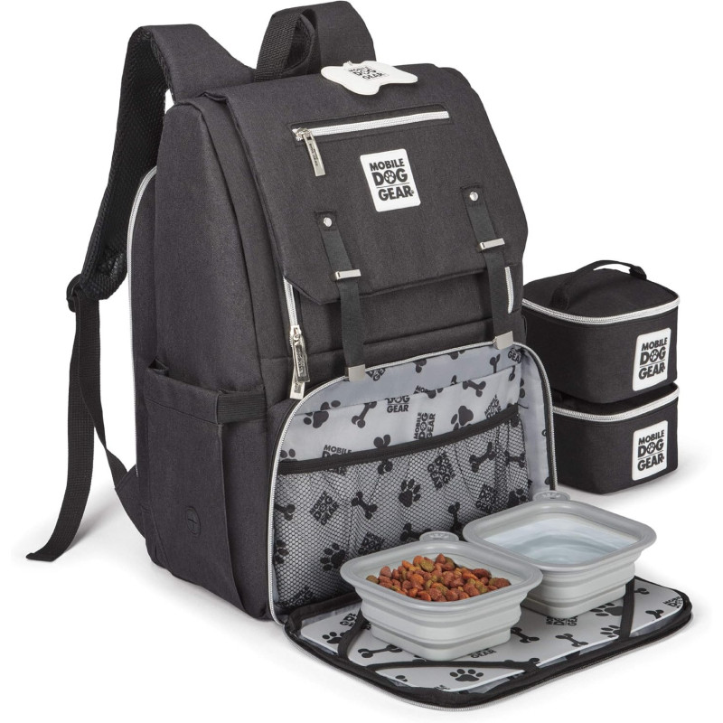 Mobile Dog Gear, Ultimate Week Away Rucksack für kleine Hunde, inkl. 2 Futterschalen und 2 faltbaren Silikonnäpfen, Schwarz Mobile Dog Gear, Ultimate Week Away Rucksack für kleine Hunde, inkl. 2 Futterschalen und 2 faltbaren Silikonnäpfen, Schwarz