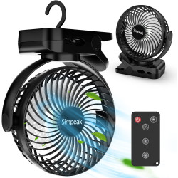 Simpeak 10000mAh Camping Ventilator Tischventilator, Mini USB Ventilator leise, Clip Fan mit Fernbedienung und LED Licht [3
