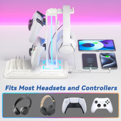 KDD Headset Halterung - und Controller Halter mit Aufladestation - Headset Controller Halterung mit 9 Lichtmodi - Controller