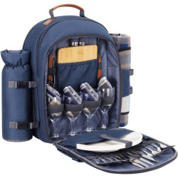 Sunflora Picknick Rucksack Set 4 Personen mit Isoliertem Kühlung und Decke, Picknickkorb Perfekt Picknickabenteuer für Camping