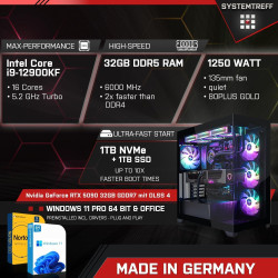 SYSTEMTREFF High-End Gaming PC Intel Core i7-12700KF 12x5GHz | Nvidia RTX 5090 32GB DX12 | 1TB M.2 NVMe | 32GB DDR5 RAM |