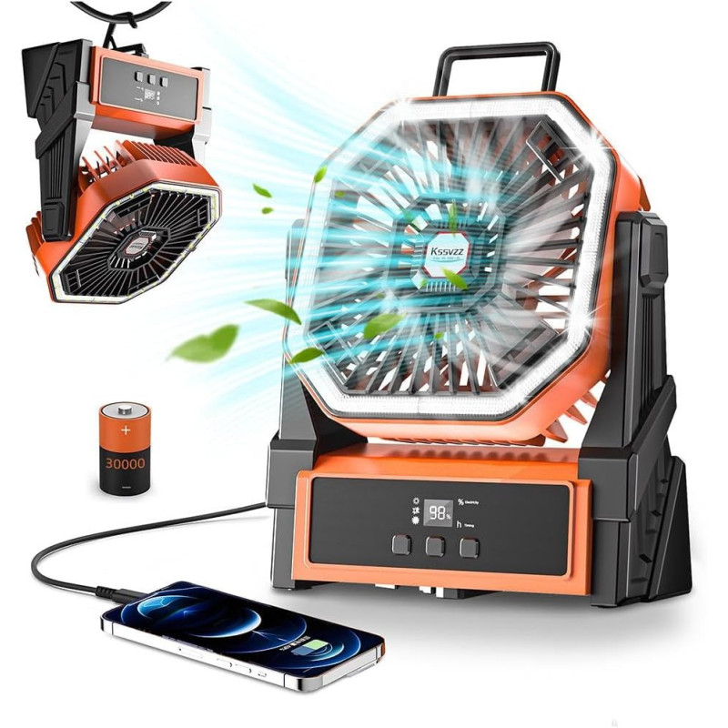 Kssvzz Camping Ventilator mit LED-Licht, 36 Stunden Ventilator Akku 10400mAh mit Typ-C Eingang USB Ausgang, 4 Stufiger Zelt Kssvzz Camping Ventilator mit LED-Licht, 36 Stunden Ventilator Akku 10400mAh mit Typ-C Eingang USB Ausgang, 4 Stufiger Zelt