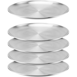 MUNGHOK 5er Set 30cm Edelstahl Geschirr, Rundes Tablett, Metallteller Servierteller Rund Silber Unterteller Essteller für