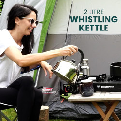 Green Haven 2L Camping Flötenkessel - Tragbare Edelstahl Reise-Teekanne, Campingkessel für Gasherd, Elektroherd & Lagerfeuer,