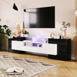 Kayan Moderner TV Schrank, Fernsehtisch mit 6 Schließfach, 2 Schublade und 3 offenes Regal, 200cm lang, Hochglänzendes
