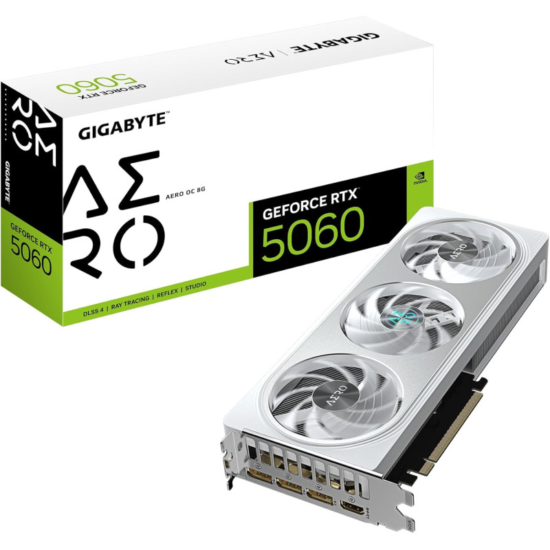 Gigabyte GeForce RTX 5060 AERO OC 8G Grafikkarte - 8GB GDDR7, 128bit, PCI-E 5.0, 2595 MHz Kerntakt, 3 x DisplayPort, 1 x HDMI,