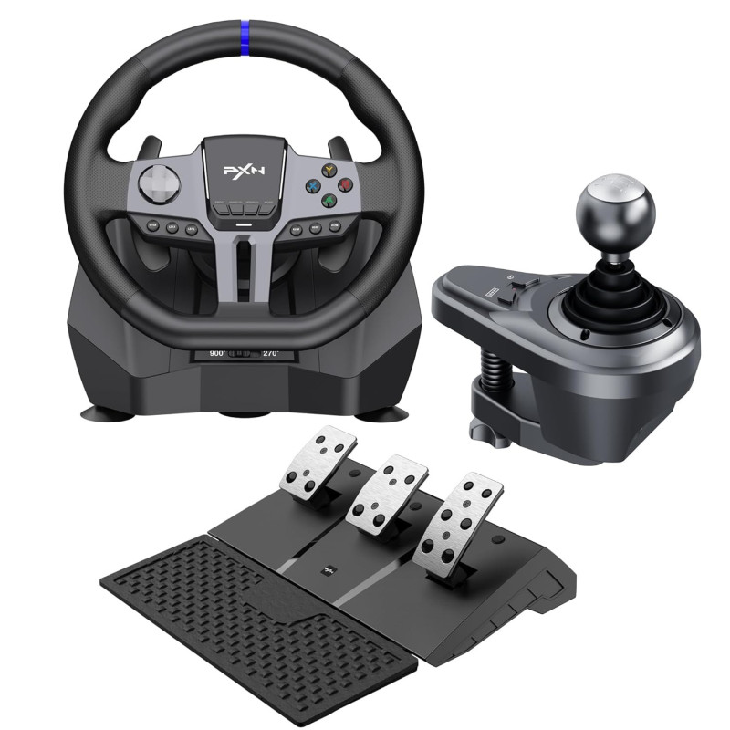 PXN V9 Gen2 PC Lenkrad mit Pedalen und Shifter, 270/900 Grad Drehung Racing Wheel, Magnetic Encoder Rennlenkrad, Hall Effect