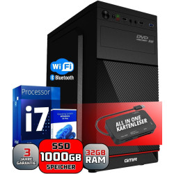 Desktop PC Mit Windows 11 Pro, Intel Core i7, 32GB RAM, 1024GB NVME SSD, 250 Watt Stromversorgung, HDMI Adapter Inklusive.