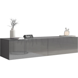 Mirjan24 TV Schrank Vigo, Fernsehschrank, TV Lowboard mit Grifflose Öffnen, Hängeschrank Hochglanz Matt Wohnwand (Länge: 140 cm,