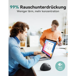 TECKNET Ergonomische Maus Kabellos, 4800 DPI Vertikale Maus, 99% Lärmminderung, 6 Tasten, 2.4G Computer Funkmaus, Leise Wireless