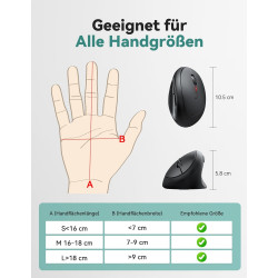TECKNET Ergonomische Maus Kabellos, 4800 DPI Vertikale Maus, 99% Lärmminderung, 6 Tasten, 2.4G Computer Funkmaus, Leise Wireless