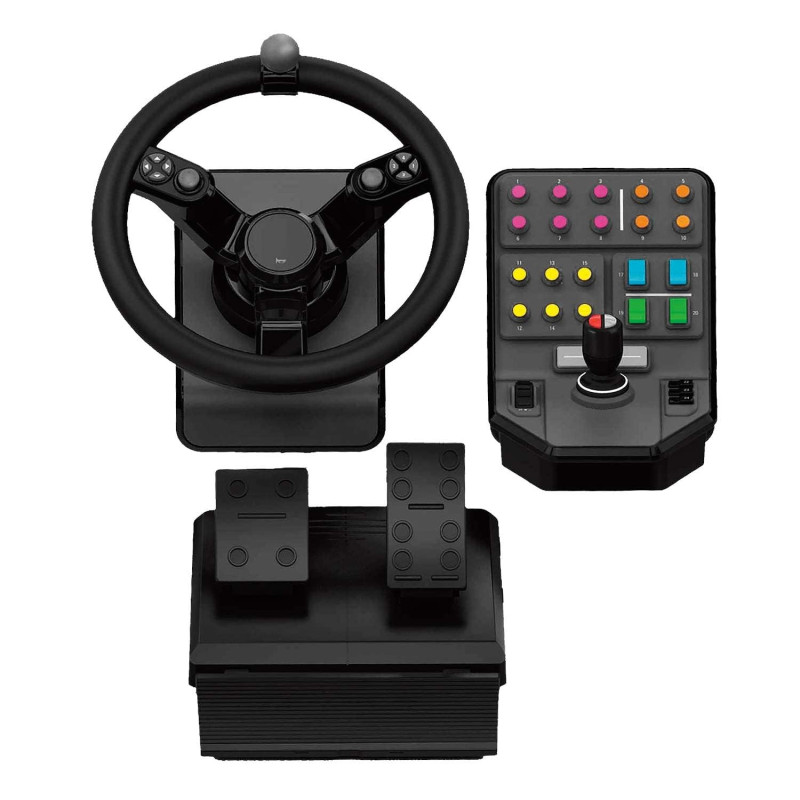 Logitech G Saitek Farm Sim Controller, Farming Simulator Bundle bestehend aus Lenkrad, Steuerkonsole, Gas- und Bremspedal, 900°