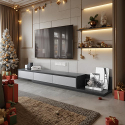 OLEYLUCKLIVE TV-Schrank Entertainment Center Möbel - 3-Schubladen Ausziehbares TV-Lowboard von 200 cm bis 305 cm Erweiterbar,