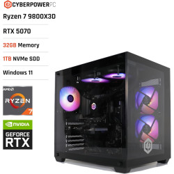 CYBERPOWERPC Luxe Gaming-PC - AMD Ryzen 7 9800X3D, Nvidia RTX 5070 12GB, 32GB RAM, 1TB NVMe SSD, 650W 80+ PSU, Wasserkühlung,