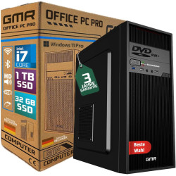 Ultra Intel i7 PC - Schneller Rechner + Computer für Büro & Home Office mit 32GB RAM/Arbeitsspeicher - 1000GB SSD - DVD+RW -