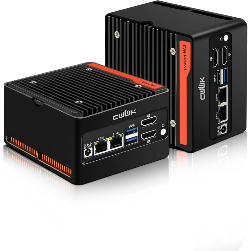 CWWK X86-P6 N355 Mini PC Pocket-NAS, 4 Bay M.2 NVMe Mini Computer mit 2 x i226-V 2.5GbE LAN, Micro PC Barebone DDR5 NO
