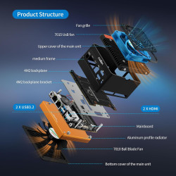 CWWK X86-P6 N355 Mini PC Pocket-NAS, 4 Bay M.2 NVMe Mini Computer mit 2 x i226-V 2.5GbE LAN, Micro PC Barebone DDR5 NO