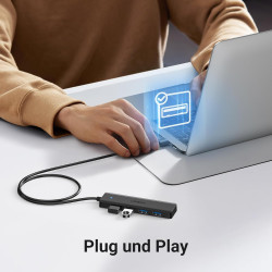 UGREEN 4-Port USB 3.0 Hub USB Verteiler 5Gbps USB Mehrfachstecker USB Splitter für MacBook, iMac, Surface, Dell, Thinkpad, USB