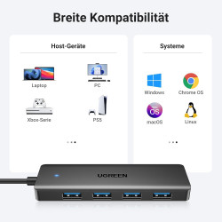 UGREEN 4-Port USB 3.0 Hub USB Verteiler 5Gbps USB Mehrfachstecker USB Splitter für MacBook, iMac, Surface, Dell, Thinkpad, USB