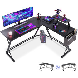 ODK Gaming Tisch, Gaming Schreibtisch Eckschreibtisch für Gamer, Schreibtisch L Form mit Monitorständer für Büro (Schwarz, 127 x