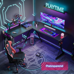 ODK Gaming Tisch, Gaming Schreibtisch Eckschreibtisch für Gamer, Schreibtisch L Form mit Monitorständer für Büro (Schwarz, 127 x