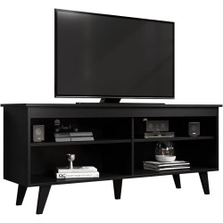 Madesa TV Schrank, Fernsehtisch für TV bis 55 Zoll, für Wohn- und Schlafzimmer, 136 x 38 x 58 cm, aus Holz – Schwarz AI