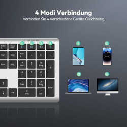 TECKNET Bluetooth Tastatur, Kabellose Wiederaufladbare Multi-Device Tastatur mit Einfacher bis zu 4 Geräte, Ultraflache,