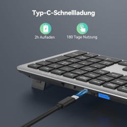 TECKNET Bluetooth Tastatur, Kabellose Wiederaufladbare Multi-Device Tastatur mit Einfacher bis zu 4 Geräte, Ultraflache,